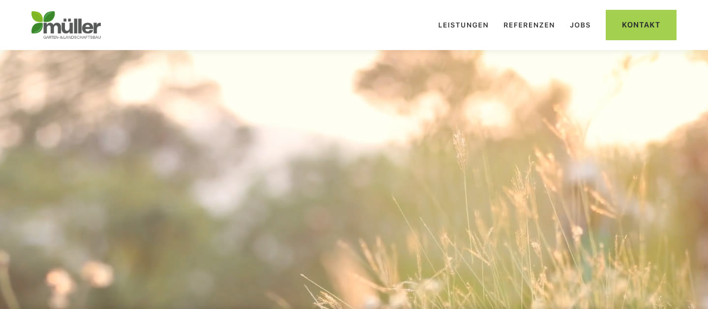 Startseite der Website von Müller Garten- und Landschaftsbau mit Gräsern im Gegenlicht