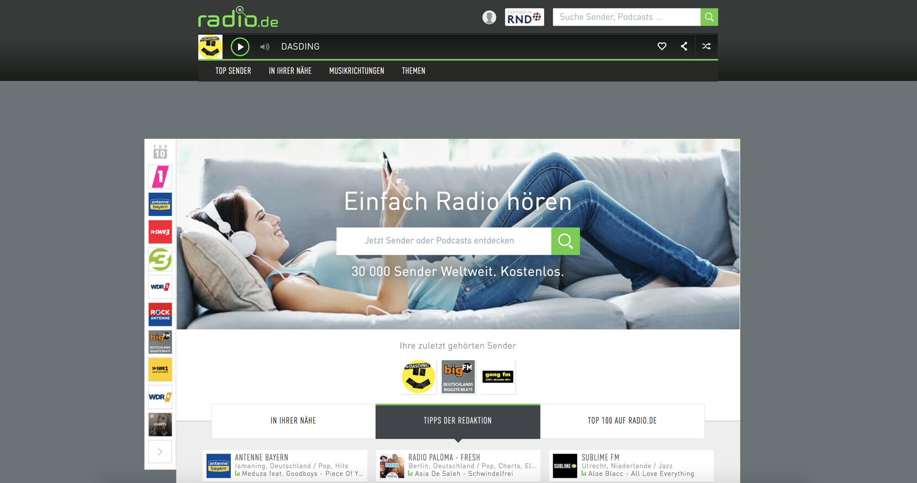 Startseite von radio.de